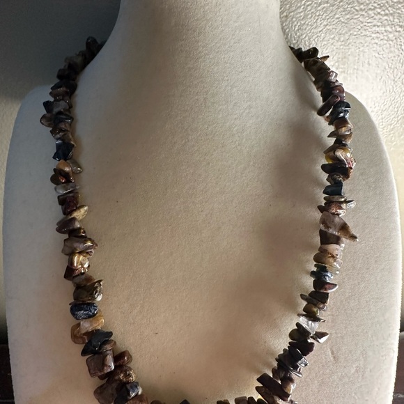 Natural Pietersite Chips Beaded Necklace with Gold Tone Hardware - Picture 7 of 13